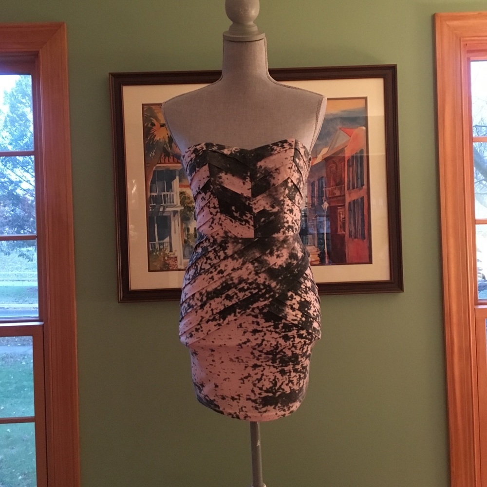 Strapless Speckled Pink & Black Cocktail Dress